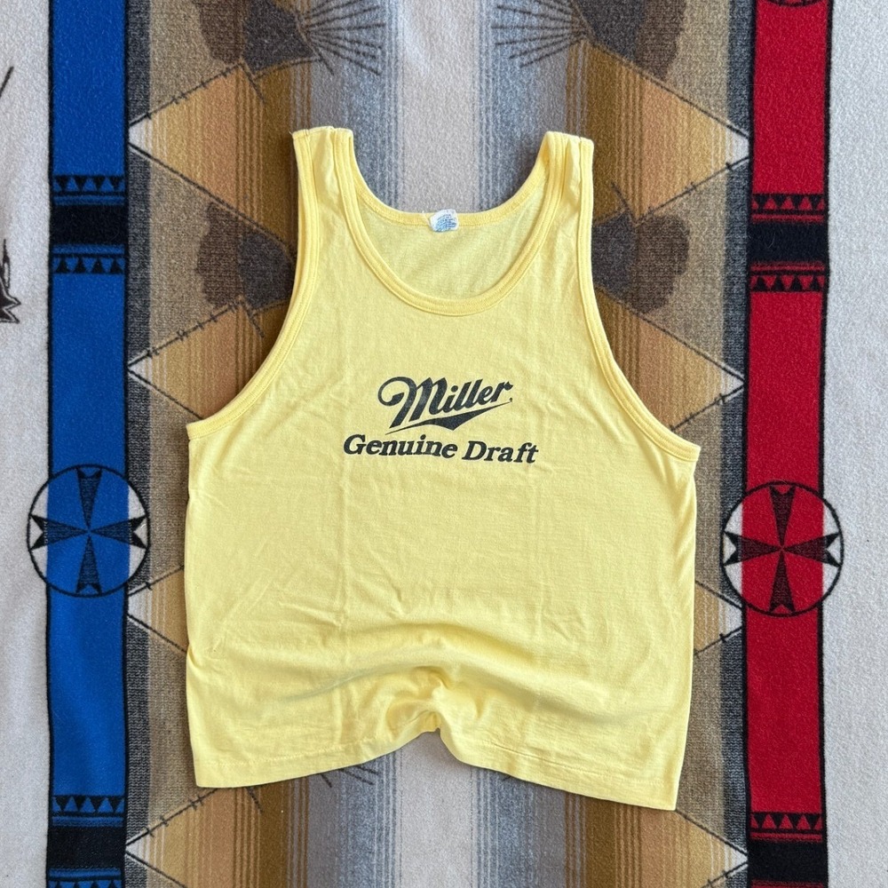 Vintage Miller Genuine Draft Tank Top Mens Large Yellow Signal Sport Beer 80s